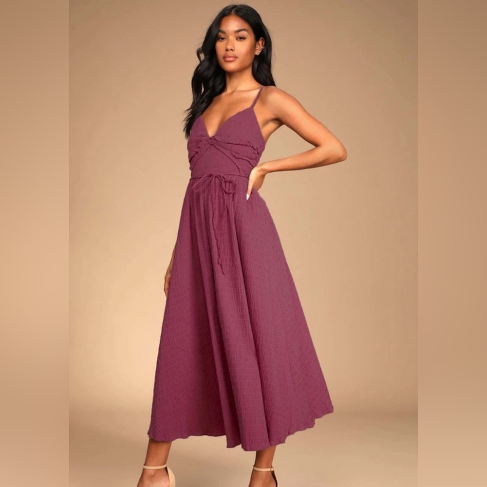 Cue the Cuteness Mauve Purple Twist-Front Midi Dress Size: XL